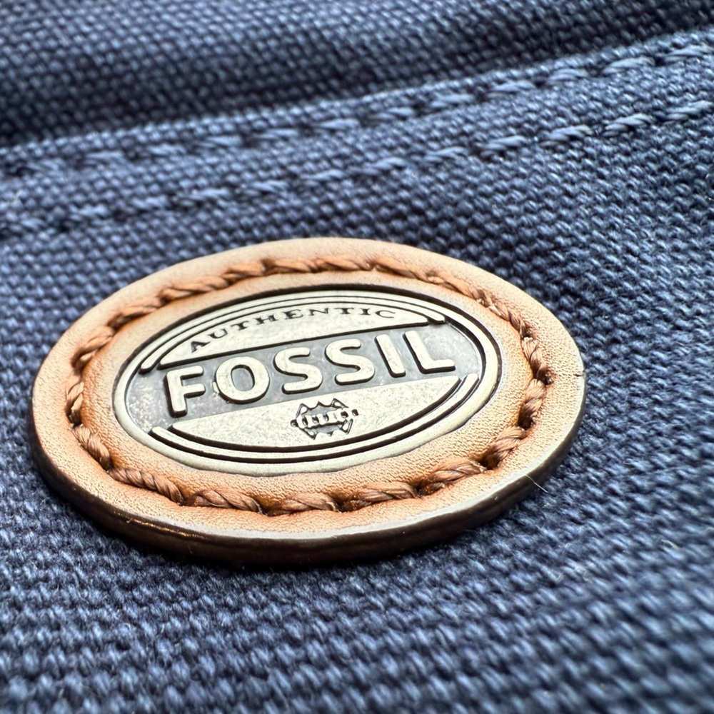 Fossil Unisex Navy Denim and Brown Leather Crossbody Messenger Bag - Picture 5 of 12